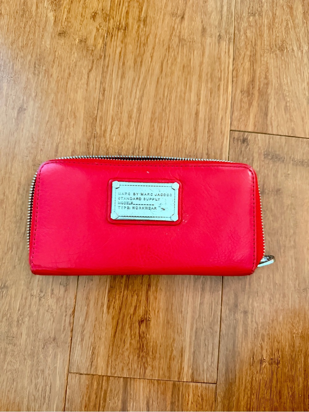 Marc by Marc Jacobs Bright Red Zip Wallet with Logo Plaque